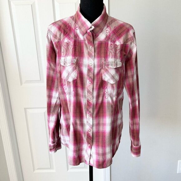 Panhandle Slim Embroidered Rhinestones Plaid  Western Shirt - Picture 1 of 14